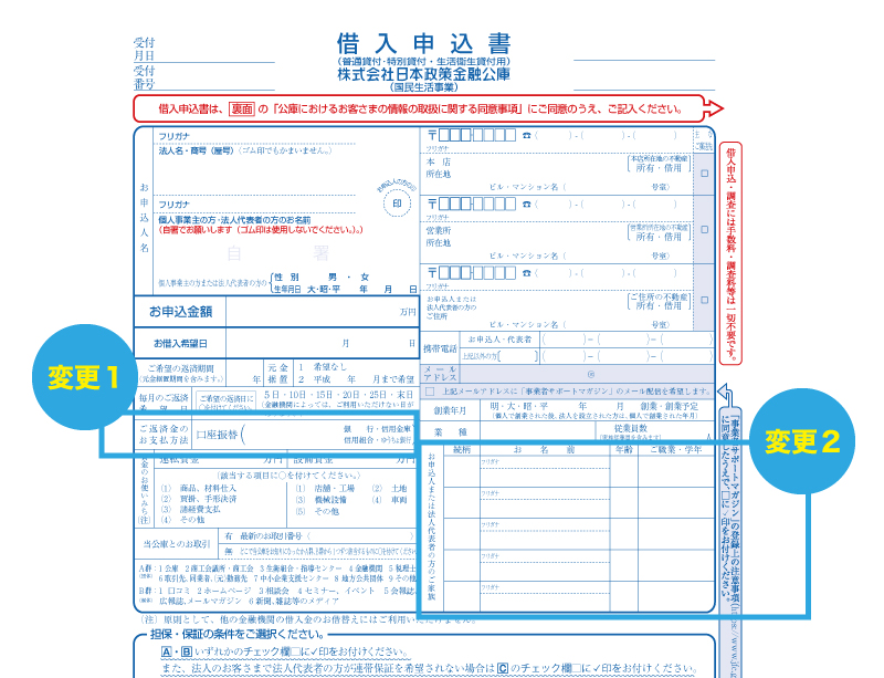 2018年の4月1日より日本政策金融公庫の借入申込書の仕様が変更されています。